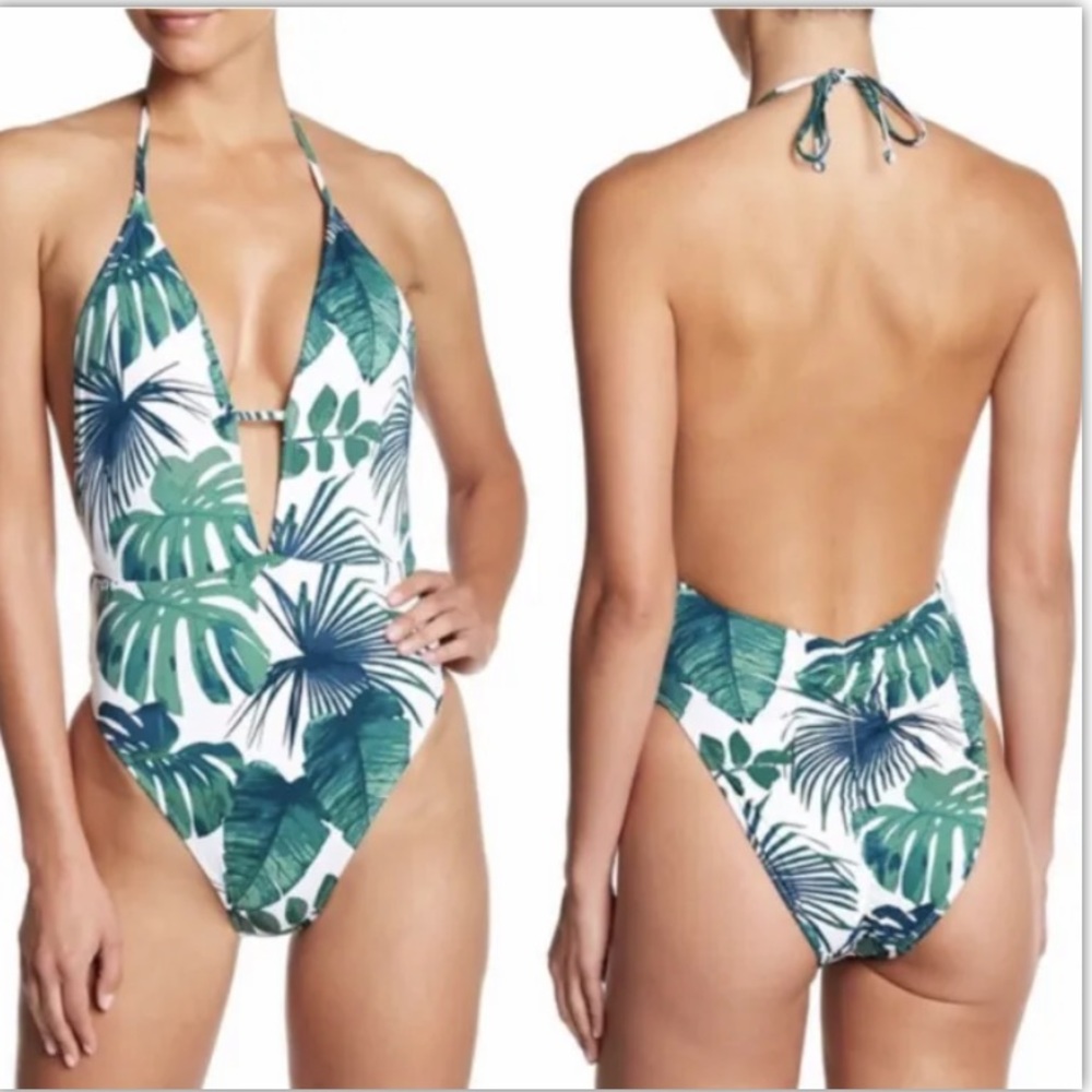 The Bikini Lab Fronds Tropical Leaf Print One Piece Swimsuit Swimwear